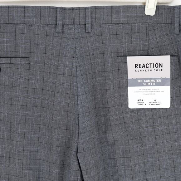 Kenneth Cole Reaction Men's Grey Plaid Slim-Fit Stretch Dress Pants Size 38x30 - Picture 7 of 7